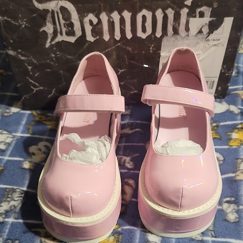 Demonia Pink Platform Mary Jane Shoes